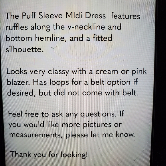 Bebe NWOT Puff Sleeve Ruffle Dress — (tag fell off). Never worn - Picture 11 of 11